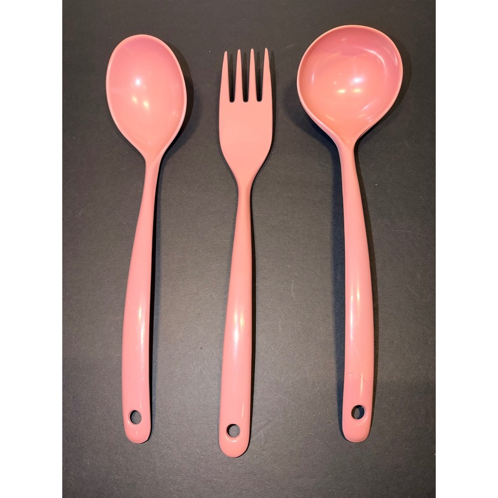 Vintage Copco Dusty Pink Melamine Kitchen Utensil Set Spoon Fork Ladle 3pc Retro